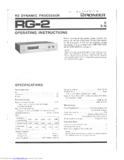 Pioneer RG-2 Operating Instructions Manual