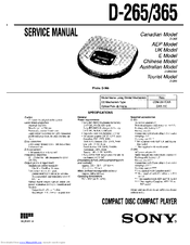 Sony Discman D-365 Service Manual