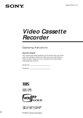 Sony SLV-M10HF - Video Cassette Recorder Operating Instructions Manual