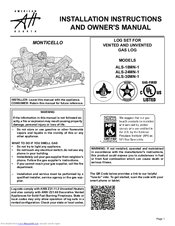 American Hearth MONTICELLO ALS-18MN-1 Installation Instructions And Owner's Manua