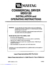 Maytag MDG120 Installation And Operating Instructions Manual