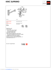 KWC SUPRIMO 10.271.033.736 Specification Sheet