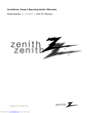 Zenith L15V26D Installation, Setup & Operating Manual I Warranty