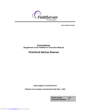 FieldServer FS-8704-02 Driver Manual