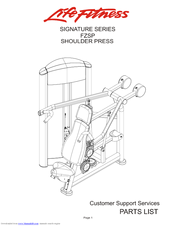 Life Fitness Signature Series FZSP Parts List