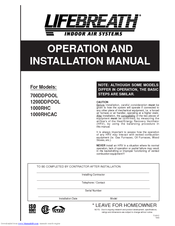 Lifebreath 1200DDPOOL Operation And Installation Manual