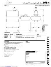 Lightolier Lytespan Track Lighting System DRL16 Specification Sheet