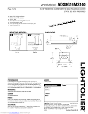 Lightolier VP Parabolic ADS8G16MS140 Specification Sheet