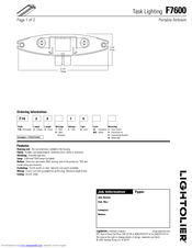 Lightolier Task Lighting F7600 Specification Sheet