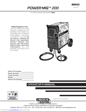 Lincoln Electric POWER MIGTM 200 IM693 Operator's Manual