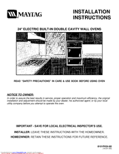 Maytag Electric Built-In Double Cavity Wall Oven Installation Instructions Manual