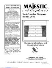Majestic Fireplaces UV36 Homeowner's Installation And Operating Instructions Manual
