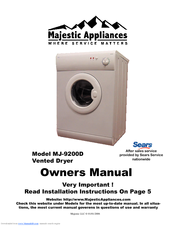 Majestic Appliances MJ-9200D Owner's Manual