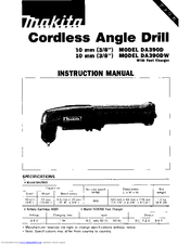 Makita CORDLESS ANGLE DRILL DA390D Instruction Manual
