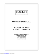 Manley 100 WATT STEREO AMPLIFIER Owner's Manual
