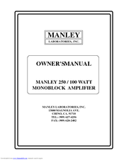Manley MONOBLOCK AMPLIFIER Owner's Manual