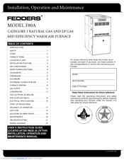 Fedders F80A Installation, Operation And Maintenance Manual