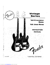 Fender Vintage '62 Jazz Bass Instruction Manual