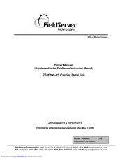 FieldServer Carrier DataLink FS-8700-82 Driver Manual