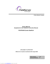 FieldServer Carrier DataPort FS-8700-86 Driver Manual