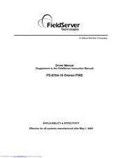 Fieldserver Omron FINS FS-8704-16 Driver Manual