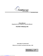 Fieldserver Metasys N2 FS-8700-19 Driver Manual