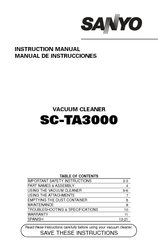 Sanyo SC-TA3000 - Revo Upright Bagless Vacuum Cleaner Instruction Manual