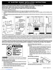 Frigidaire FEF354G Installation Instructions Manual