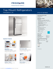 Frigidaire FPHI2187KR - Professional Top Freezer Specification Sheet