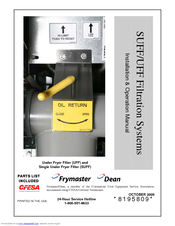 Frymaster Under Fryer Filter (UFF) Parts List