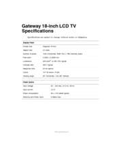 Gateway 18-inch LCD TV Specifications