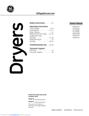 GE DBVH520GJWW - 7.0 cu. Ft. Gas Dryer Owner's Manual
