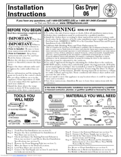 GE DBSR463GGWW - 7.0 cu. Ft. Gas Dryer Installation Instructions Manual
