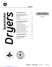 GE DSXH47EGWW - 5.8 cu. Ft. Electric Dryer Owner's Manual & Installation Instructions