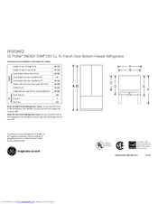GE Profile PFSS0MFZ Dimensions And Installation Information