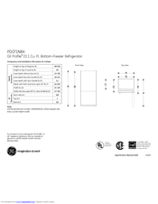 GE PDCF1NBX - Profile Bottom-Freezer Refrigerator Datasheet