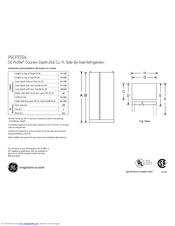 GE PSCF5TGXWW - Profile 25' Dispenser Refrirator Datasheet