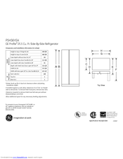 GE PSHS6YGXSS - Profile 26' Dispenser Refrigerator Datasheet