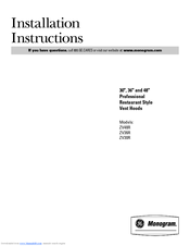 GE Monogram ZV30R Installation Instructions Manual