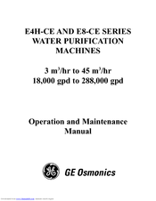 GE Osmonics E8-CE Series Operation And Maintenance Manual