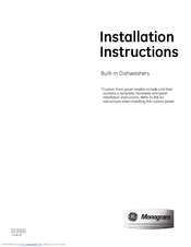 GE Monogram ZBD8920PSS Installation Instructions Manual