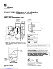 GE Monogram ZET3038SHSS Dimensions And Installation Information