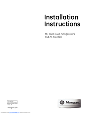 GE Built-In All-Refrigerator/Freezer Installation Instructions Manual