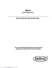 Belling BE815 Installation And User Instructions Manual
