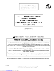 Goodman GHS8 Installation And Operating Instructions Manual