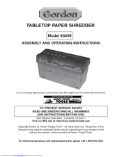 Gordon 93499 Assembly And Operating Instructions Manual