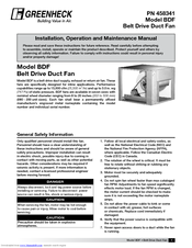 Greenheck Belt Drive Duct Fan BDF Installation, Operation And Maintenance Manual