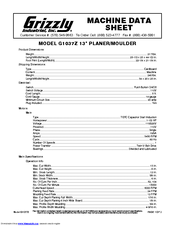 Grizzly G1037Z Machine Data Sheet