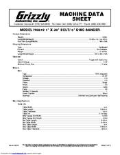 Grizzly H6070 Machine Data Sheet