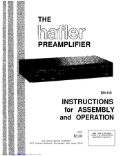 Hafler DH-110 Instructions For Assembly And Operation Manual